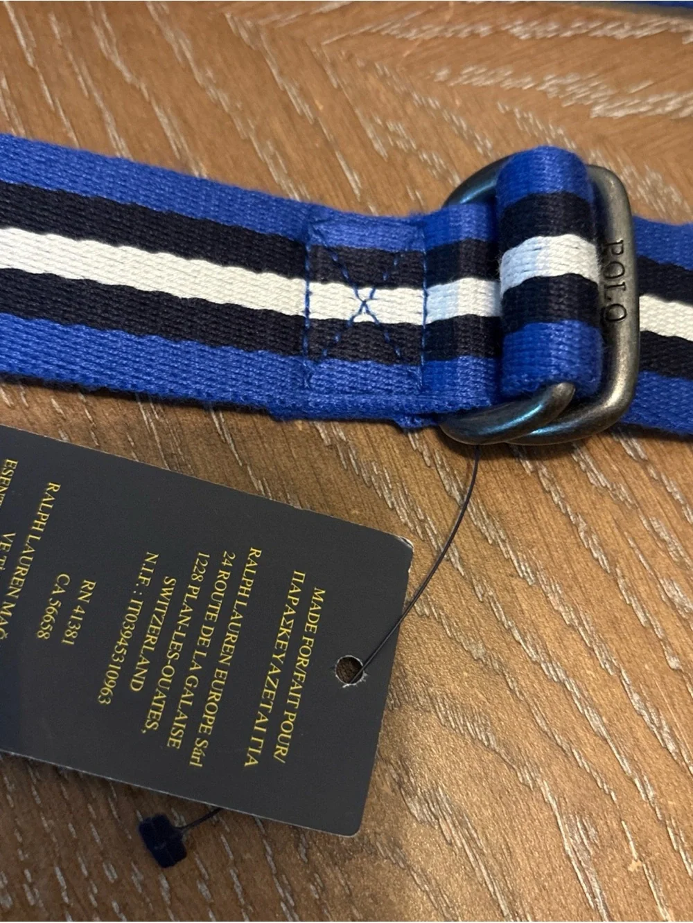 Polo Ralph Lauren Blue, White & Black Striped Slip Belt